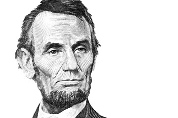 Abraham Lincoln $5 looking sad - obrazy, fototapety, plakaty