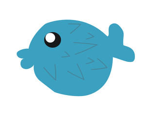 Blue ruff fish on white background. Flat illustration for design, web, decoration, etc