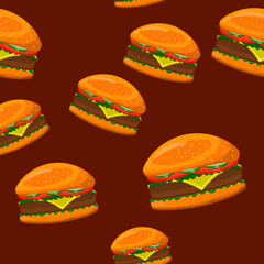Vector Seamless Burgers Pattern. Different Size Burgers Wallpaper.