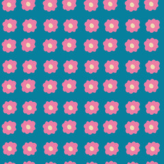 Floral seamless patterns. Minimal pink chamomile flowers  seamless pattern on a blue background. Ornament fabric, wallpaper, packaging.