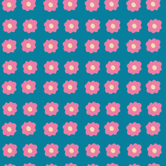 Floral seamless patterns. Minimal pink chamomile flowers  seamless pattern on a blue background. Ornament fabric, wallpaper, packaging.