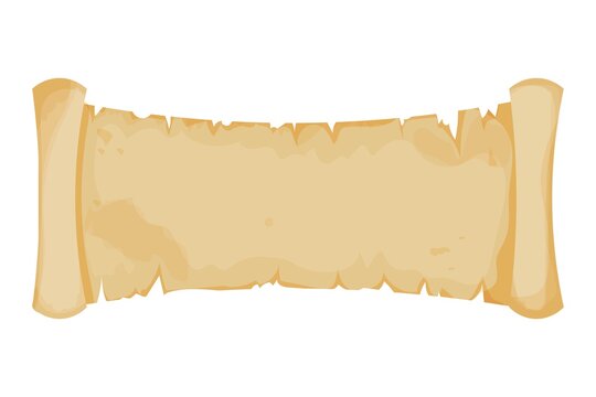 Parchment banner, scroll paper in cartoon style isolated on white background. Ui game asset design. Empty papyrus, antique blank stock vector illustration.