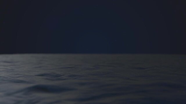 Dark water at dusk. Night at the sea. Twilight Abstract background 3d rendering with waterline waving animation. Seamless loop of 4k animation