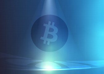 Bitcoin background cryptocurrency, modern glowing bright lights blue blank