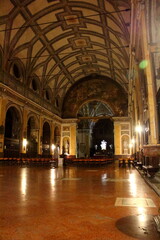 Fototapeta na wymiar Milan, Italy, November 27, 2016 - Church of Santa Maria degli Angeli, evocative internal image of the central nave