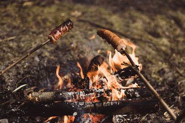 sausages on the fire
