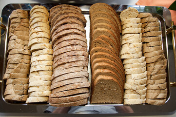 buffet of baked bread slices