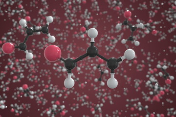 Molecule of acrolein, ball-and-stick molecular model. Science related 3d rendering