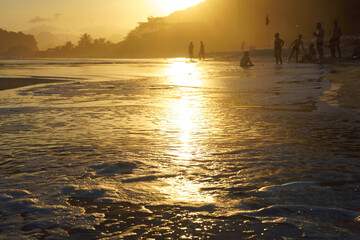 beautiful sunset at Piratininga beach, Niterói, overlooking the hills of Rio de Janeiro....