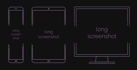 set of line frames of smartphone, tablet and desktop computer for the presentation long screenshots, web designs