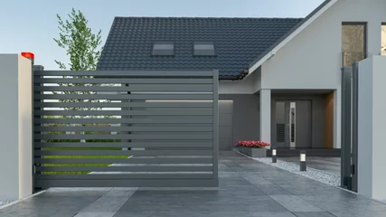 Foto op Canvas Automatic Sliding Gate and house, 3d illustration  © Studio Harmony
