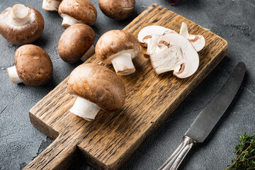 Obraz na płótnie Canvas Royal mushrooms champignon whole, on gray background
