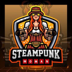 Naklejka na ściany i meble Steampunk woman mascot. esport logo design