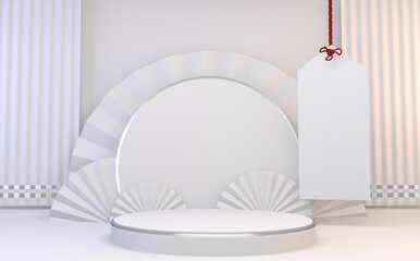 silver Abstract Podium minimal geometric white and gold.3D rendering