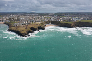 Aerial photograph of Lusty Glaze Beach, Near Newquay, Cornwall, England 