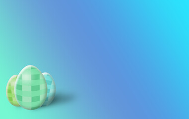 blue and green plaid checkered pastel colored easter eggs on a gradient background