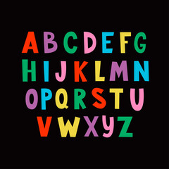 Colourful alphabet in hand drawn style.. ABC for your design. Vector illustration isolated on background.
