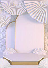 Vertical mock up white Podium japanese minimal geometric .3D rendering
