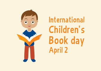 International Children's Book Day vector. Cute little boy with a book vector. Children's Book Day Poster, April 2. Important day