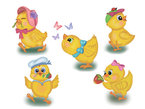 set of yellow chickens