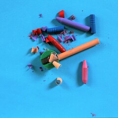crayon on a blue background