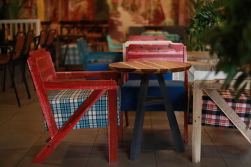 Coffee shop lounge area seating lunch table