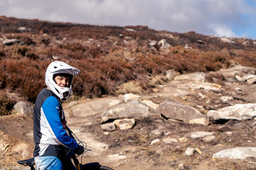 young man mountain bike cyclist in mountainous landscape 