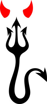 Vector illustration of the pitchfork with devil horns and tail