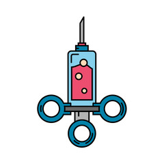 Line color medical healthcare art icon - syringe. Professional equipment symbol. Science, pharmacy, medic, chemistry background emblem element. Laboratory test. Vector medical outline illustration.