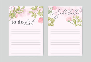 To do list template set collection with watercolor floral background