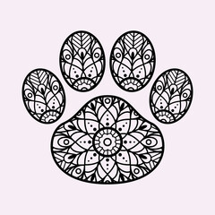 Dog paw mandala ornament style vector print.