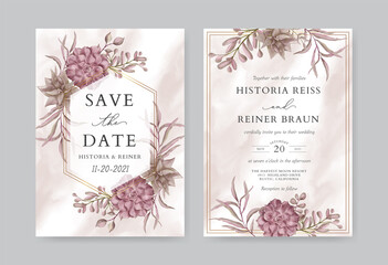 Vintage wedding invitation card template with watercolor floral frame