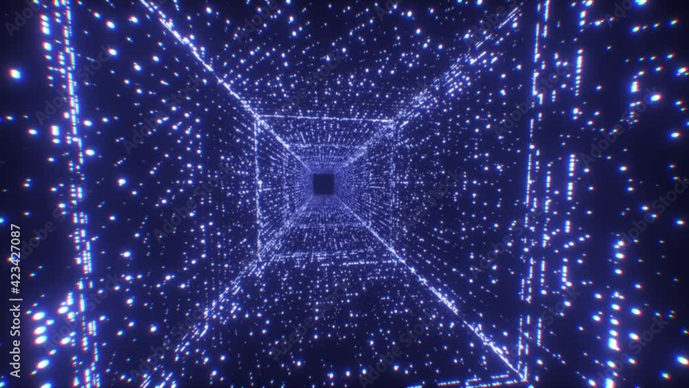 Poster digital technology tunnel. 3d big data digital square corridor with futuristic matrix. binary code p