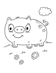 Cute Farm Pig Coloring Book Page Vector Illustration Art