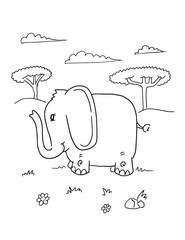 Cute Safari Elephant Coloring Book Page Vector Illustration Art
