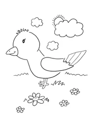 Gordijnen Leuke lente vogel en bloem kleurplaat vectorillustratie Art © Blue Foliage
