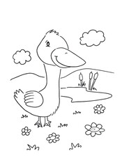 Cute Goose Coloring Page Vector Illustration Art