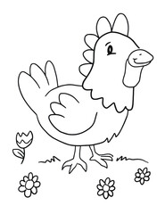 Cute Farm Rooster Coloring Book Page Vector Illustration Art