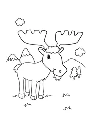 Gordijnen Cute Forest Moose Coloring Book Page Vector Illustration Art © Blue Foliage