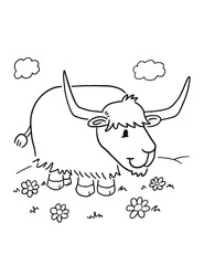 Cute Yak Coloring Book Page Vector Illustration Art
