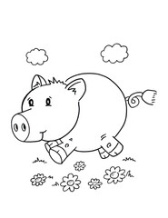 Cute Farm Pig Coloring Page Vector Illustration Art
