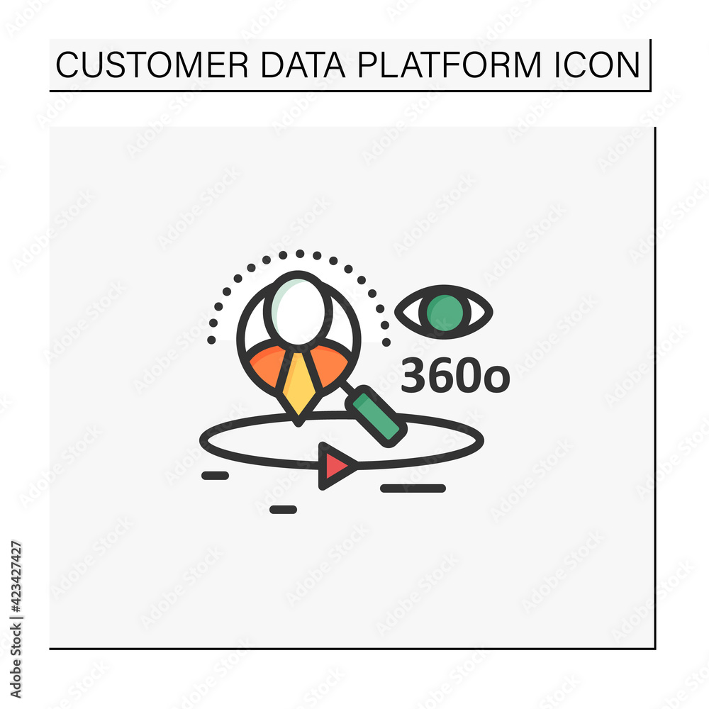 Aufkleber 360-degree customer view color icon.all client data in one place. interactions with customer service