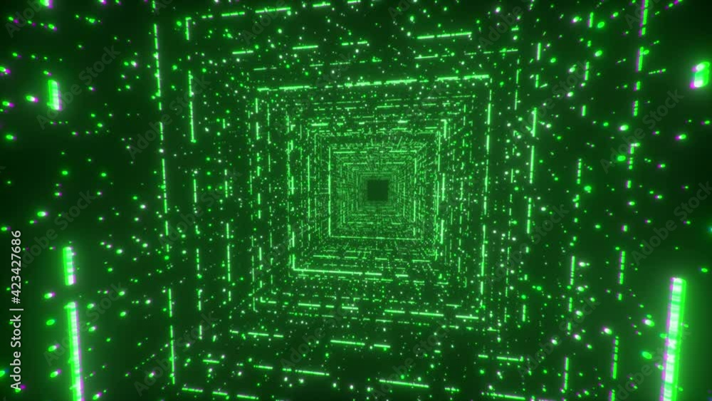 Poster digital technology tunnel. 3d big data digital square corridor with futuristic matrix. binary code p
