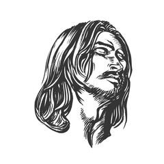 Man Portrait Drawing, Jesus Christ. Vector