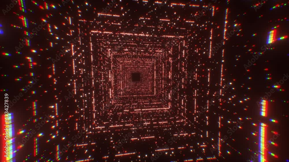 Poster digital technology tunnel. 3d big data digital square corridor with futuristic matrix. binary code p
