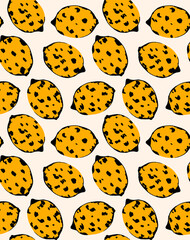 Seamless lemon pattern, fruit print.