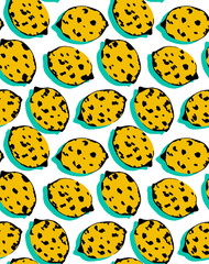 Seamless lemon pattern, fruit print.