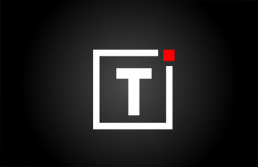 T alphabet letter logo icon in black and white color. Company and business design with square and red dot. Creative corporate identity template