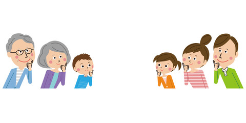 ポップな家族　感心する　3世代家族　向かい合う