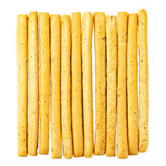 Italian grissini breadsticks. Tasty grissini snack isolated on white background.